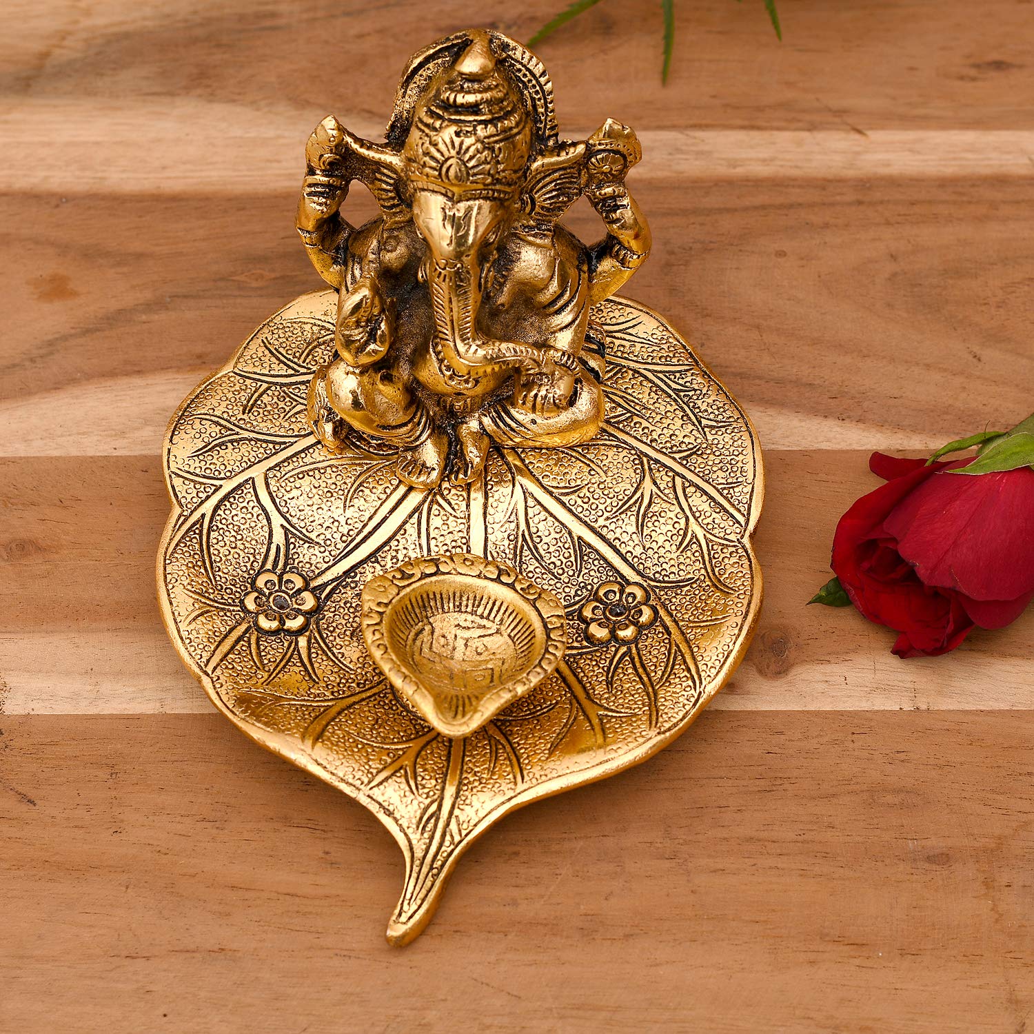 Collectible India Aluminium Ganesh with Diya Idol, Medium, Gold, Paper – view 6