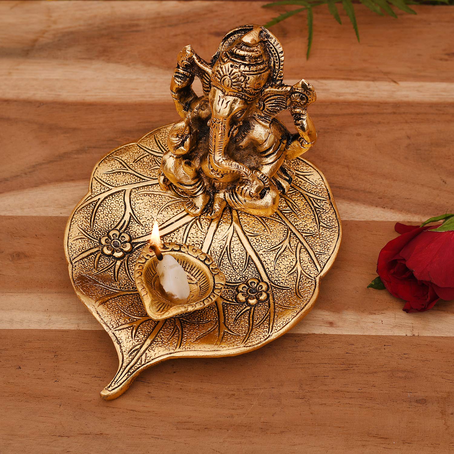 Collectible India Aluminium Ganesh with Diya Idol, Medium, Gold, Paper – view 7