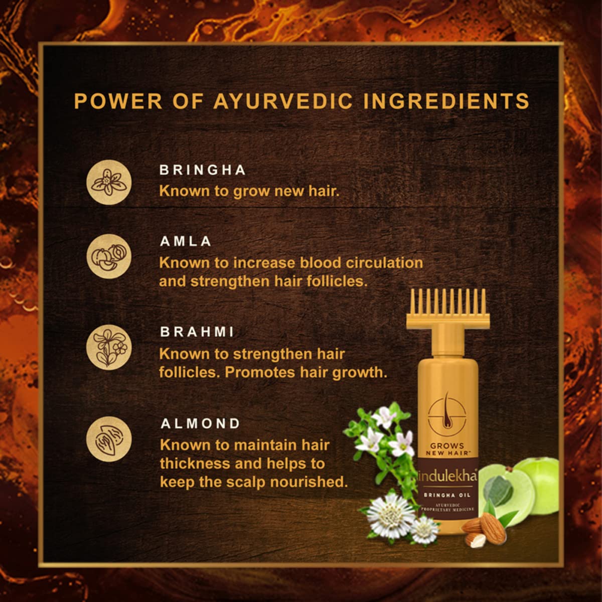 Indulekha Bringha, Ayurvedic Hair Oil, 250ml, for Hair Fall Control, with Amla & Coconut Oil, with Comb Applicator – view 4
