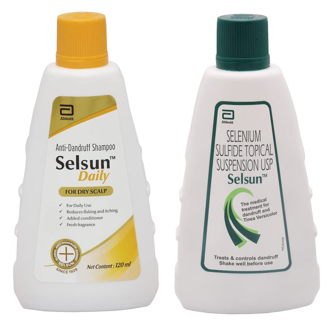 Two-bottle Abbott Selsun shampoo set for dandruff and itchy scalp