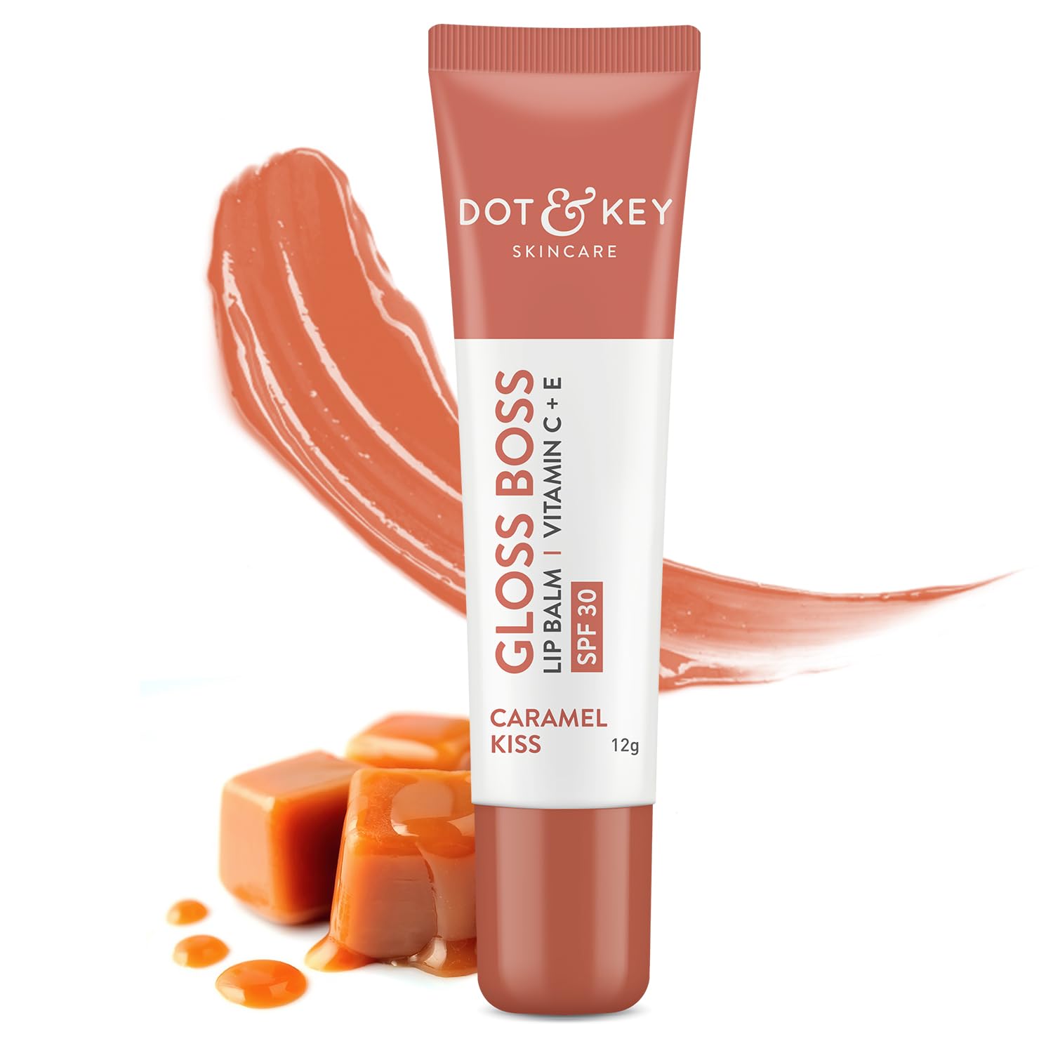Glossy brown DOT & KEY tinted lip balm applicator tube