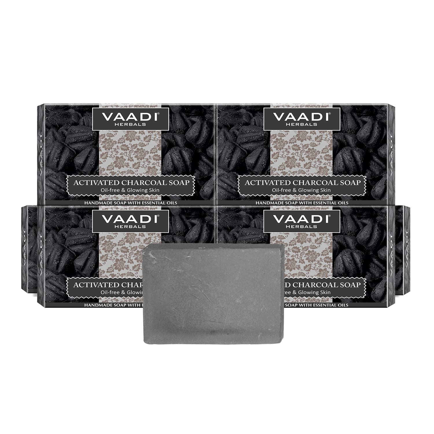 Pack of six VAADI HERBALS activated charcoal soap bars