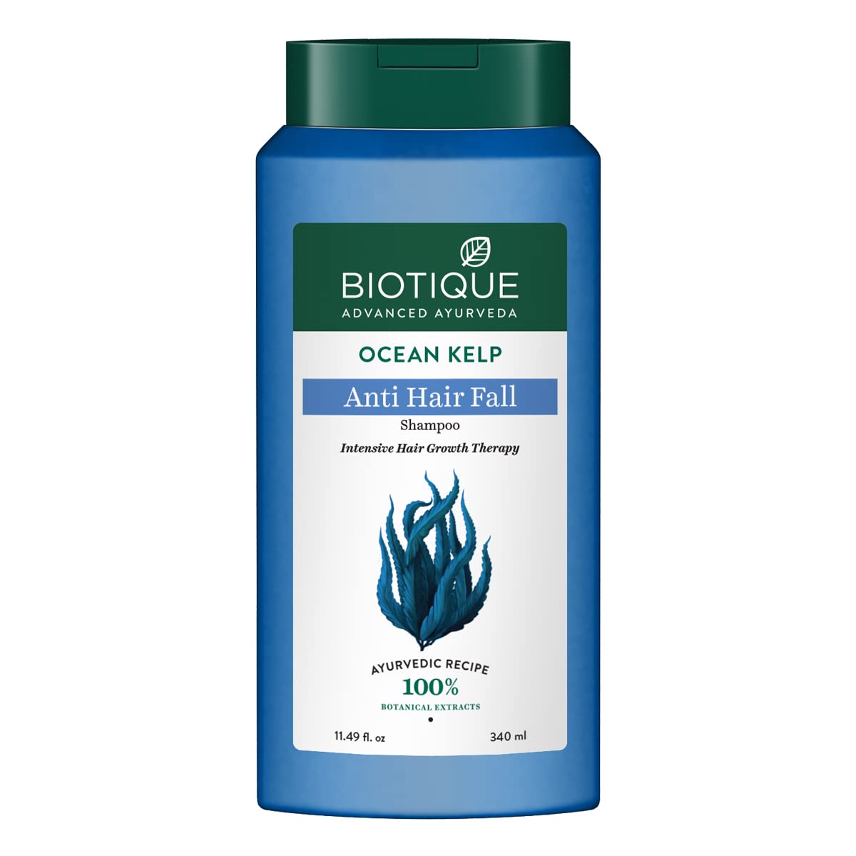Front view of Biotique Ocean Kelp shampoo bottle 340 ml