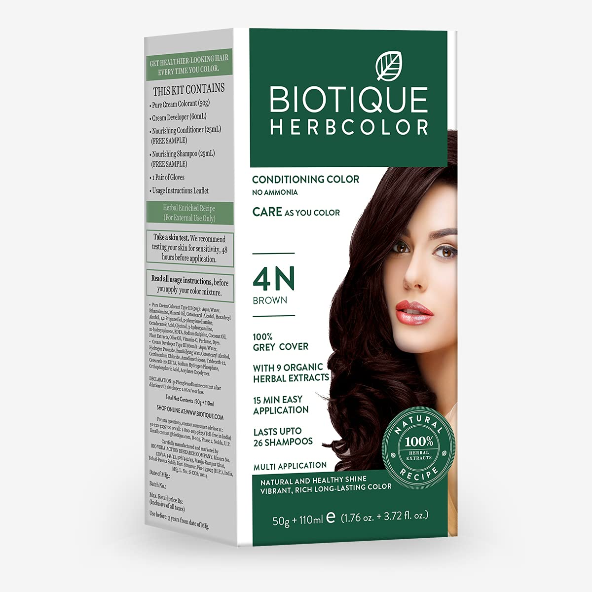 Biotique Brown 4N herbal hair color cream in box packaging