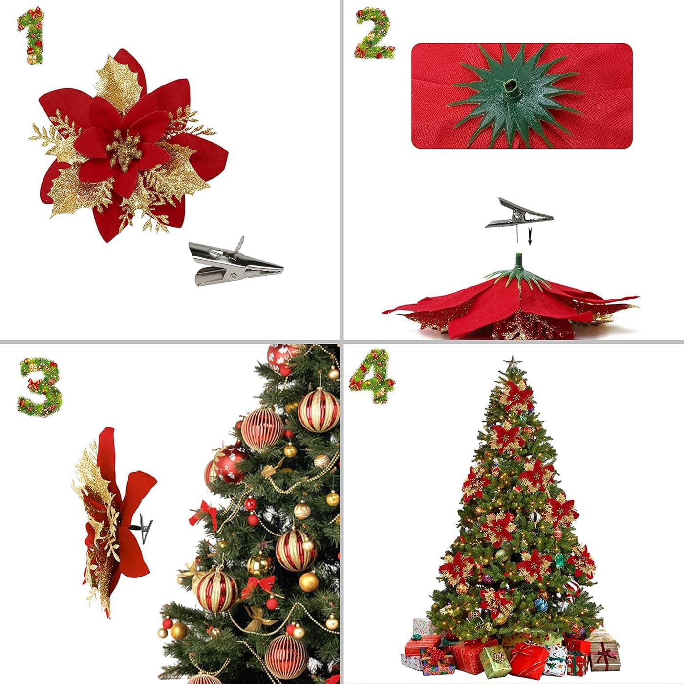 TIED RIBBONS Artificial Poinsettias Christmas Flowers (Set of 6, Velvet) for Decoration Artificial Flowers for Christmas Tree Ornaments Suitable for Home Decorations Xmas Tree Decorations Items – view 8
