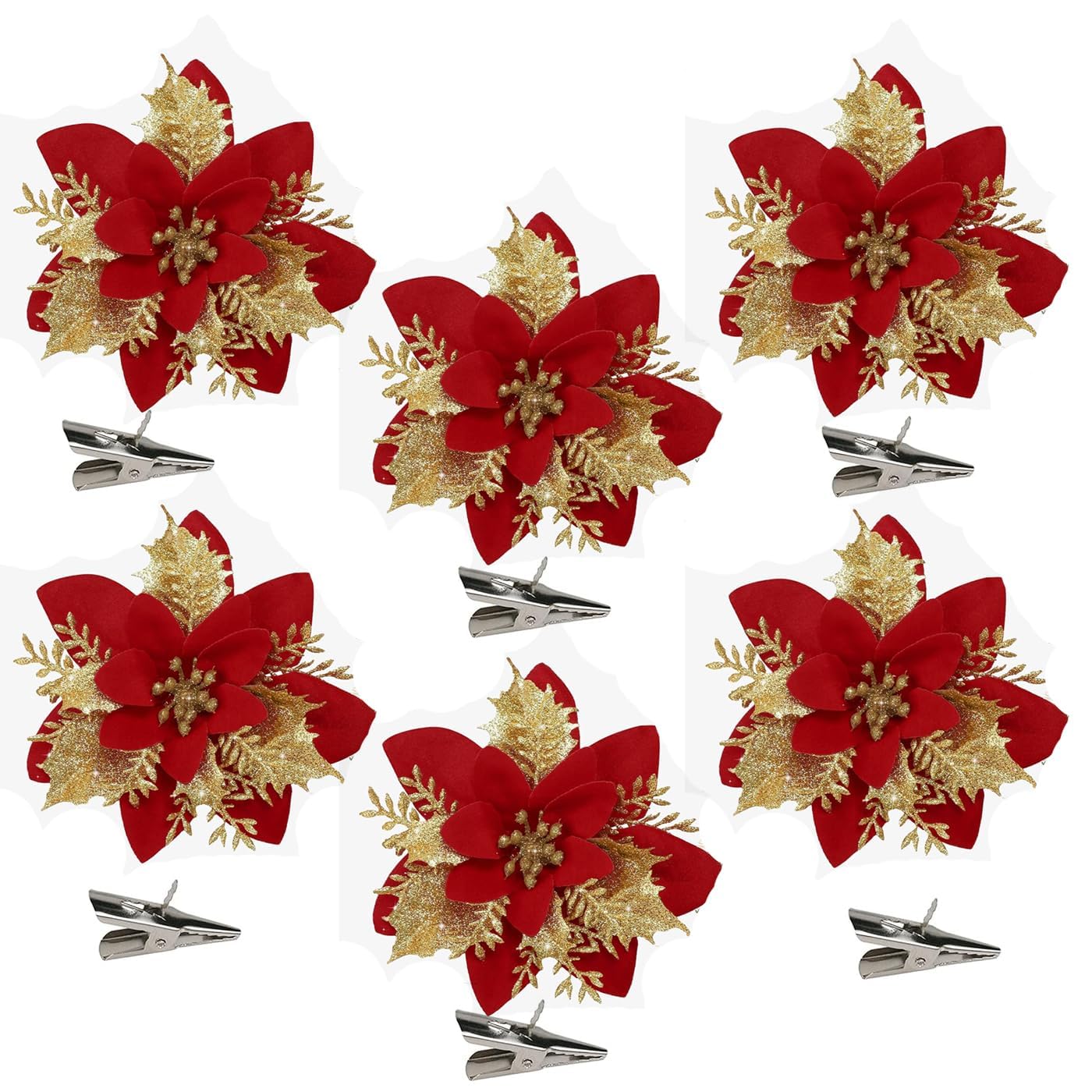 TIED RIBBONS Artificial Poinsettias Christmas Flowers (Set of 6, Velvet) for Decoration Artificial Flowers for Christmas Tree Ornaments Suitable for Home Decorations Xmas Tree Decorations Items – view 9