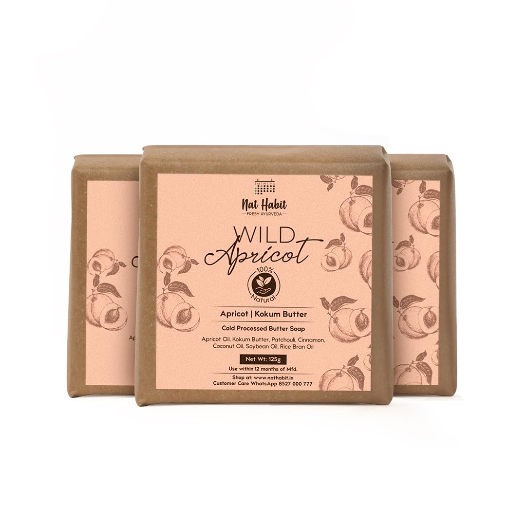 Pack of three Nat Habit apricot exfoliating Ayurvedic soap bars