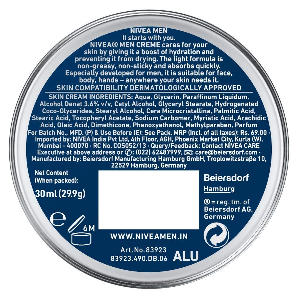 Nivea Men Creme, Non Greasy Moisturizer, Cream For Face, Body & Hands, 30ml – view 7