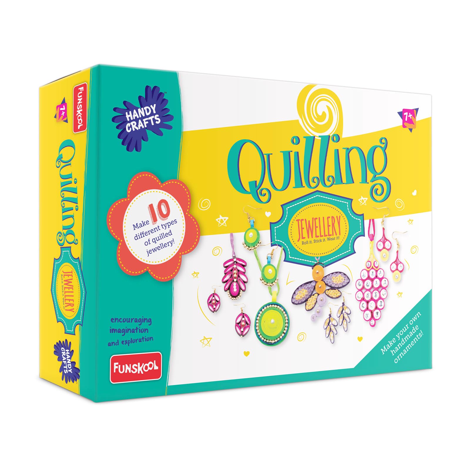 Multicolour quilling jewellery kit with tool, beads, hooks and paper strips