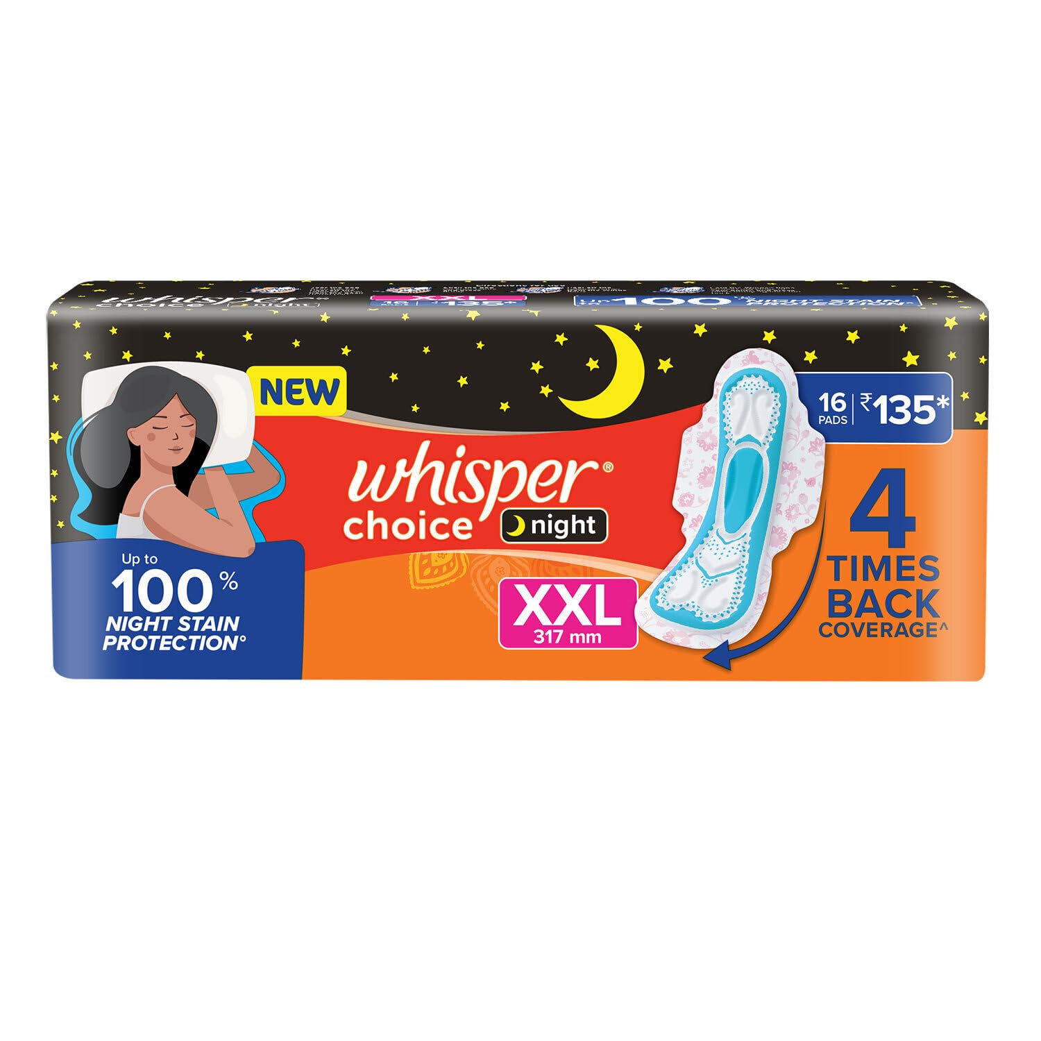 Whisper Ultra Overnight Sanitary Pad For Women With Wings - Xxl Plus, 16 Pads