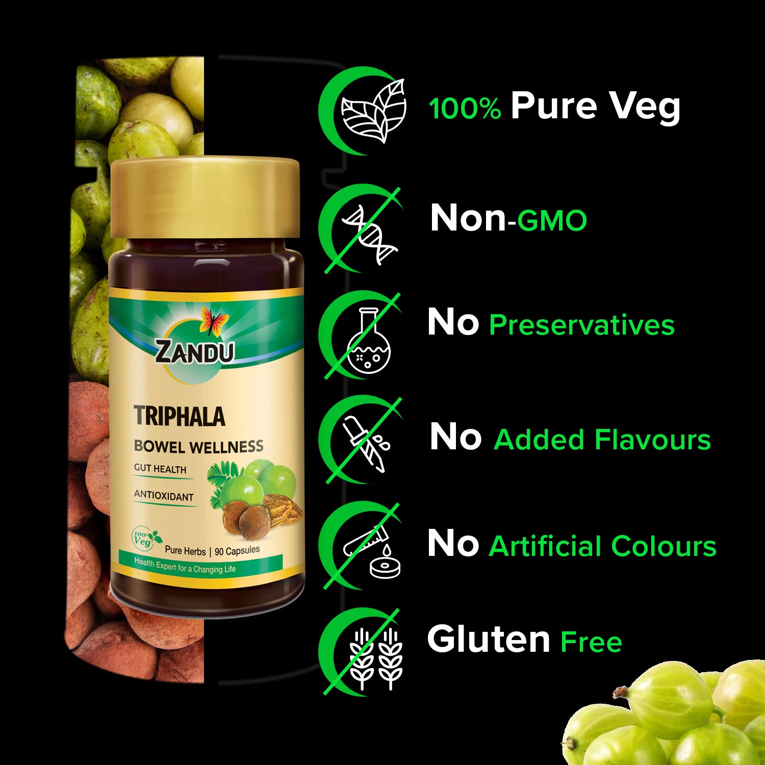 Zandu Triphala Capsules, Supports Bowel Wellness & Healthy Gut, Helps to Boost Immunity & Useful for Digestion, Antioxidant Properties - 90 Veg Capsules – view 7