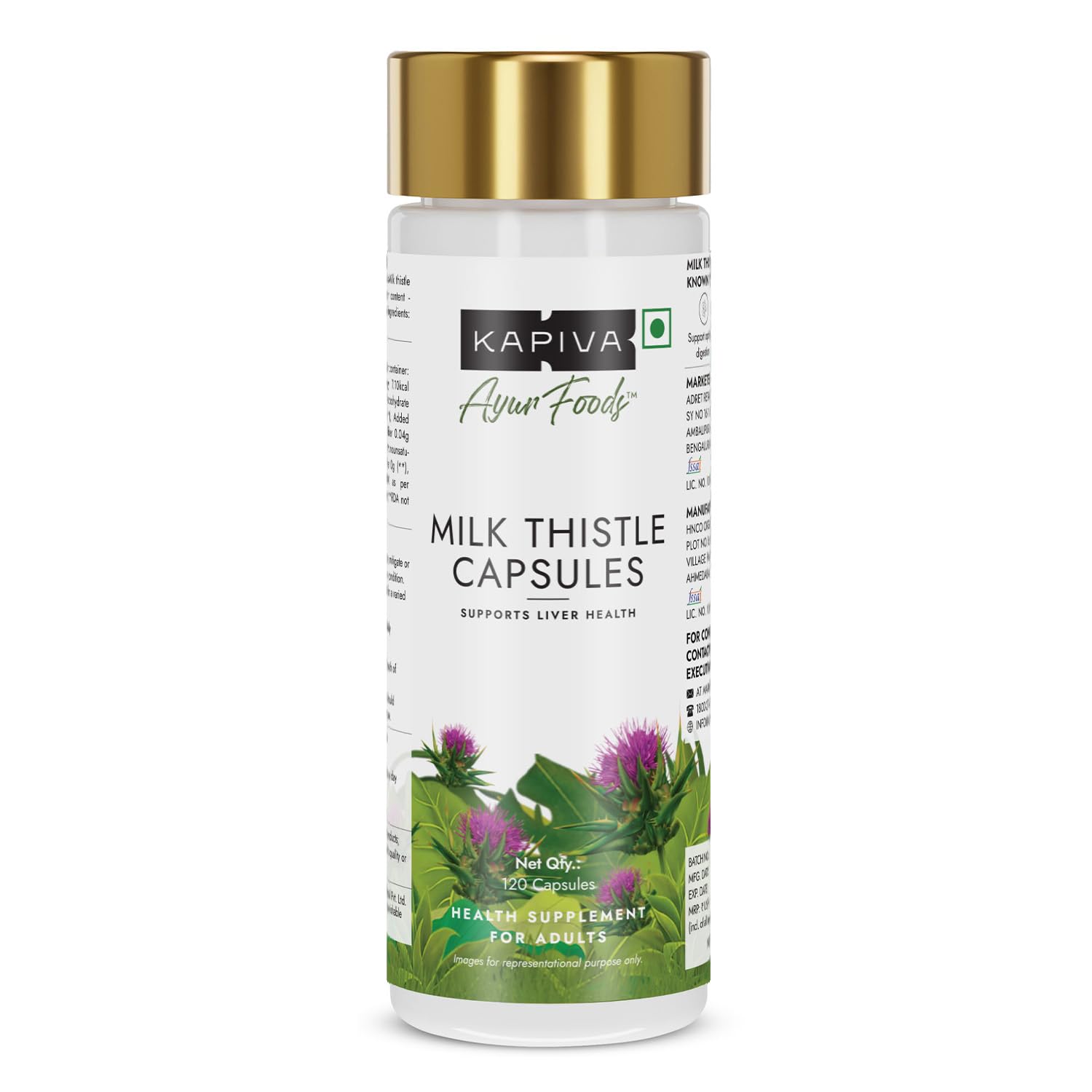 Kapiva milk thistle supplement bottle for adult liver support capsules