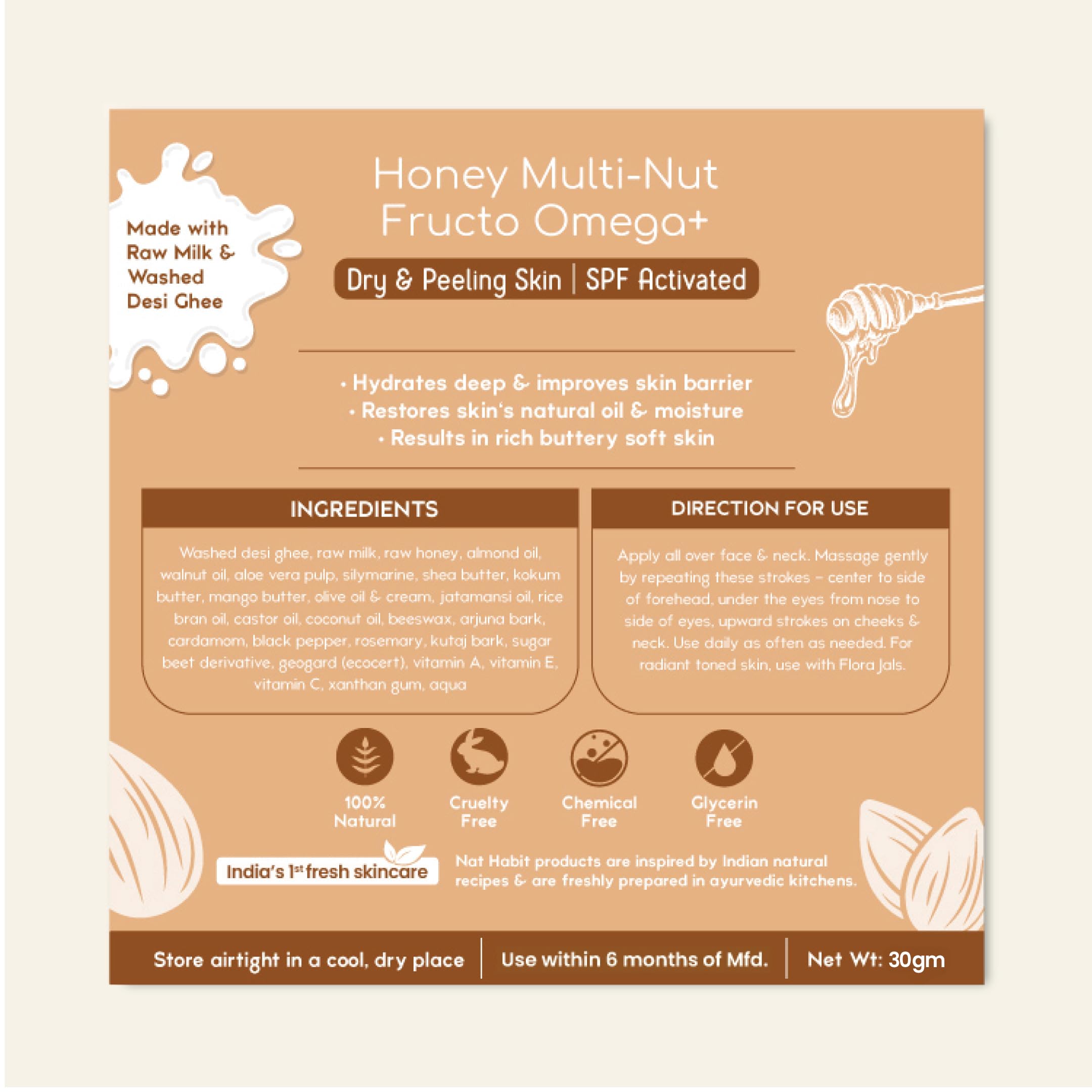 Nat Habit All Day Face Cream Fresh Whipped Honey Multi-Nut Fructo Omega+ Face Malai For Deep Moisturization, Improved Skin Barrier & Healing Severe Dryness (30g) – view 7