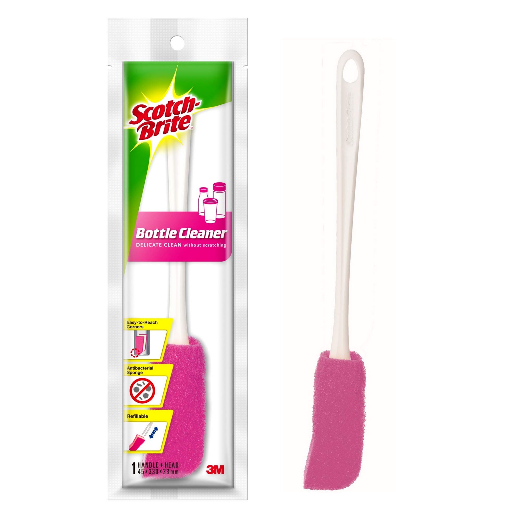 Scotch-Brite pink and white plastic bottle cleaning brush