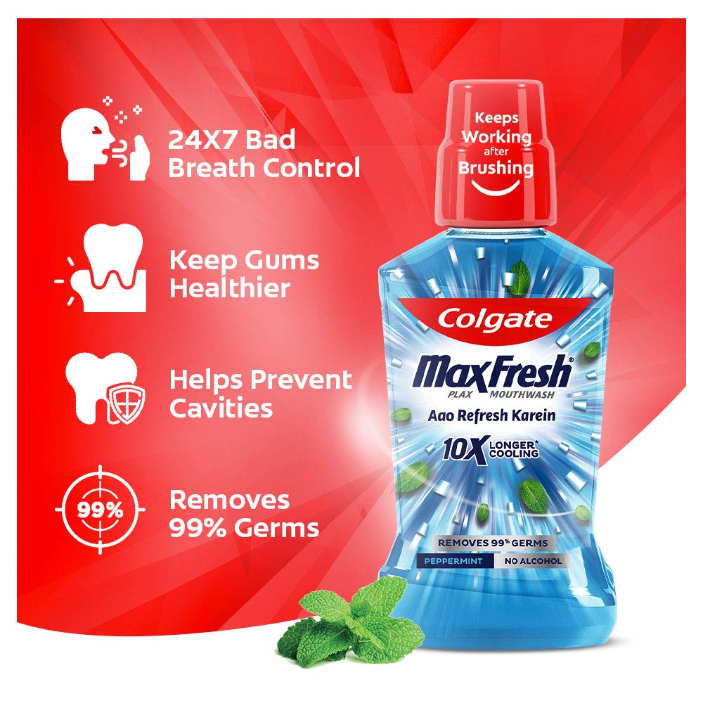 Colgate Plax Peppermint Fresh Mouthwash,Liquid — Pack Of 250 Ml – view 7