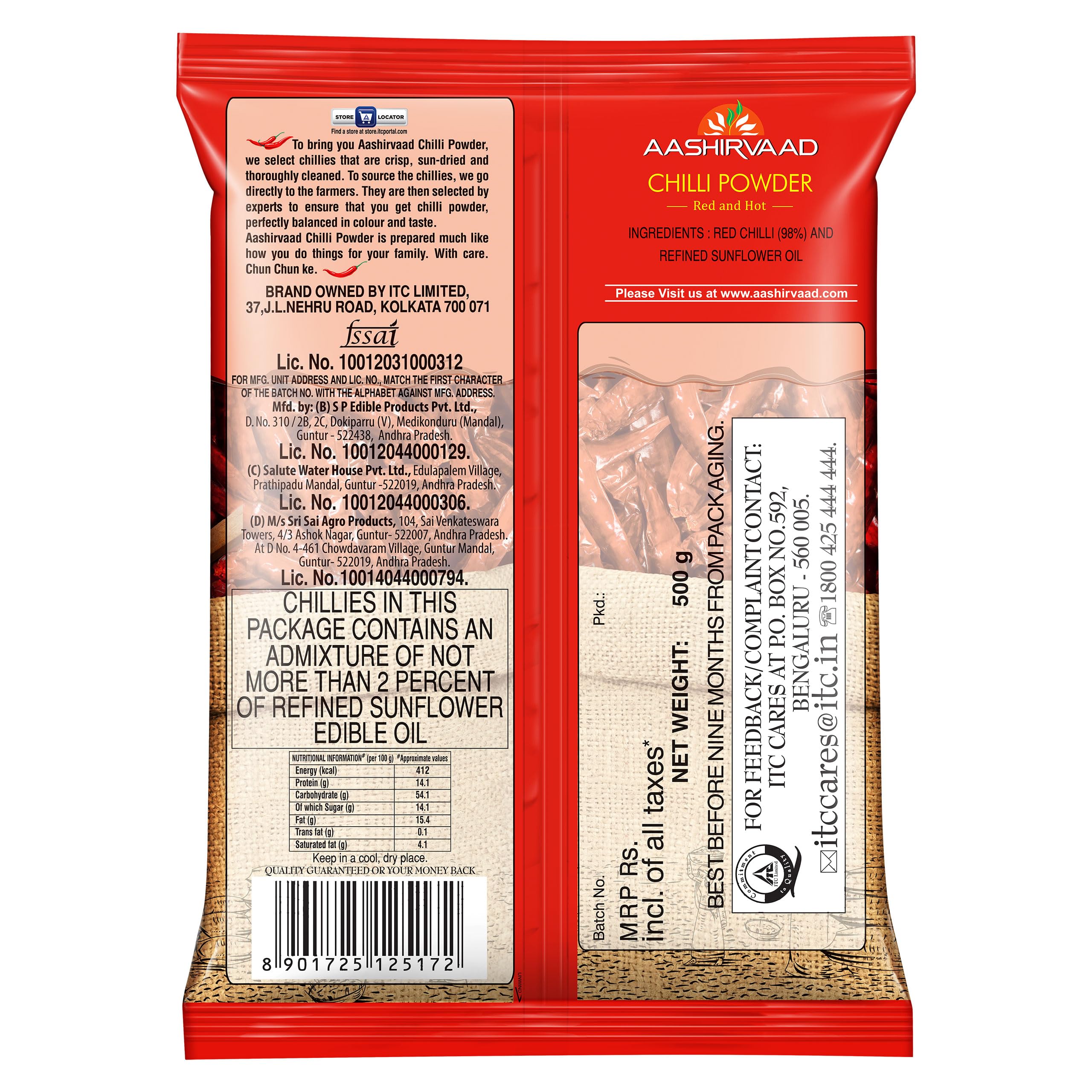 Aashirvaad Chilli Powder, 500g Pack, Red Hot Chilli Powder with No Added Flavours and Colours – view 2