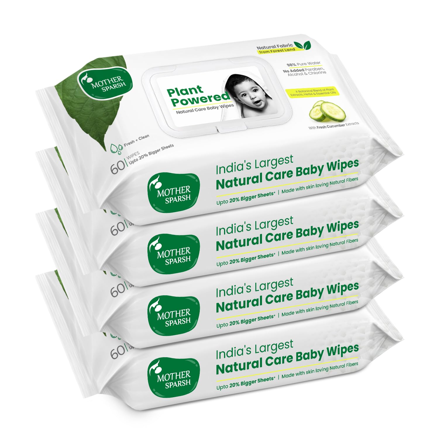 Pack of four Mother Sparsh plant powered baby water wipes