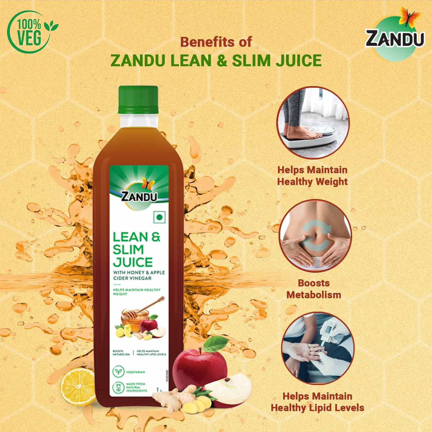 Zandu Lean & Slim Juice 1 Litre With Honey & Apple Cider Vinegar, Helps Maintain Healthy Weight & Boosts Metabolism – view 3