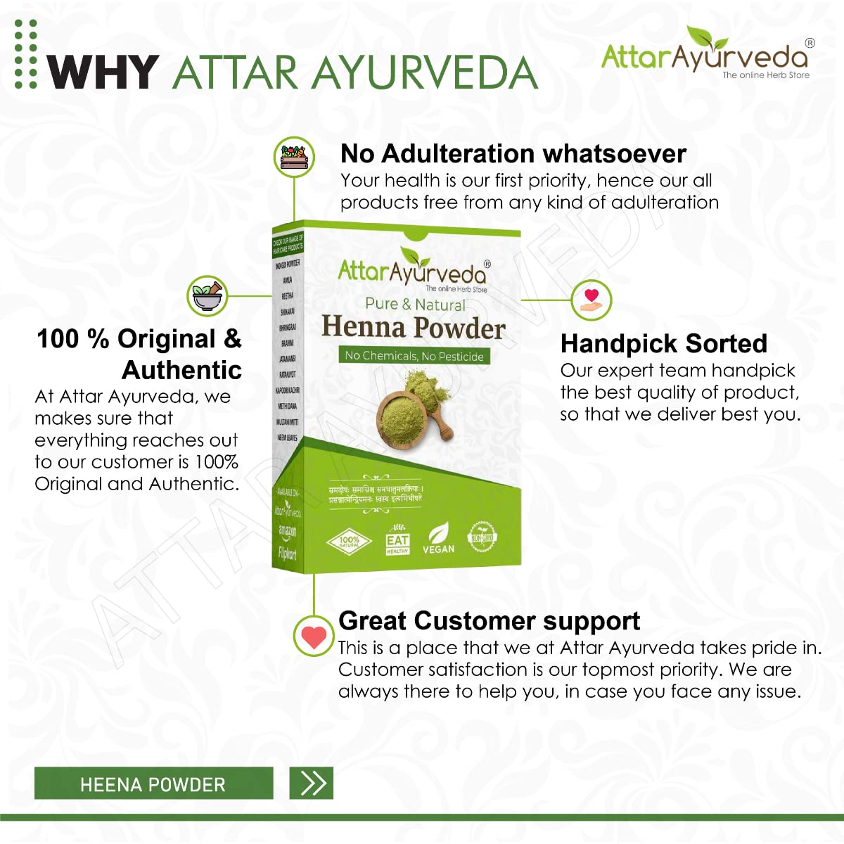 Attar Ayurveda Natural Henna powder for hair Colour and Growth (200 gm) – view 6