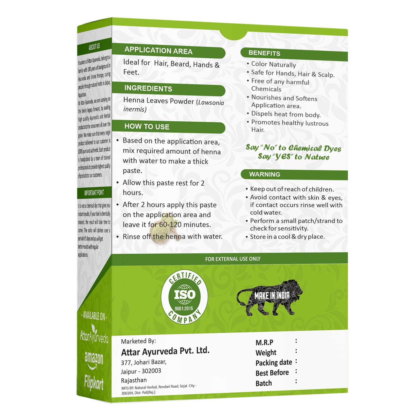 Attar Ayurveda Natural Henna powder for hair Colour and Growth (200 gm) – view 7