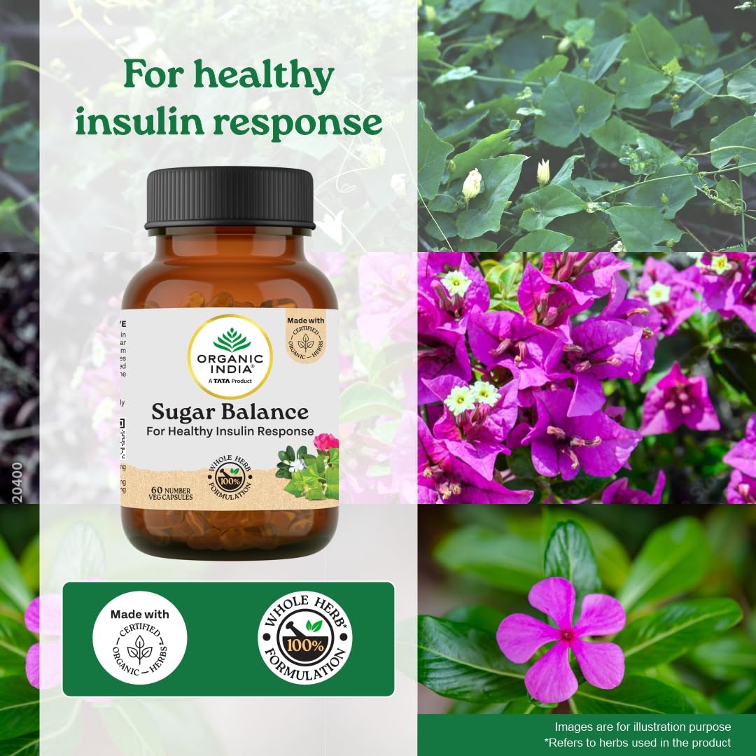 A TATA Product - Organic India Sugar Balance - 60 Veg Capsules, Naturally Supports Healthy Insulin Response & Glycemic Control, Normalize Energy Levels & Metabolism, GMP & NPOP Certified Organic – view 3