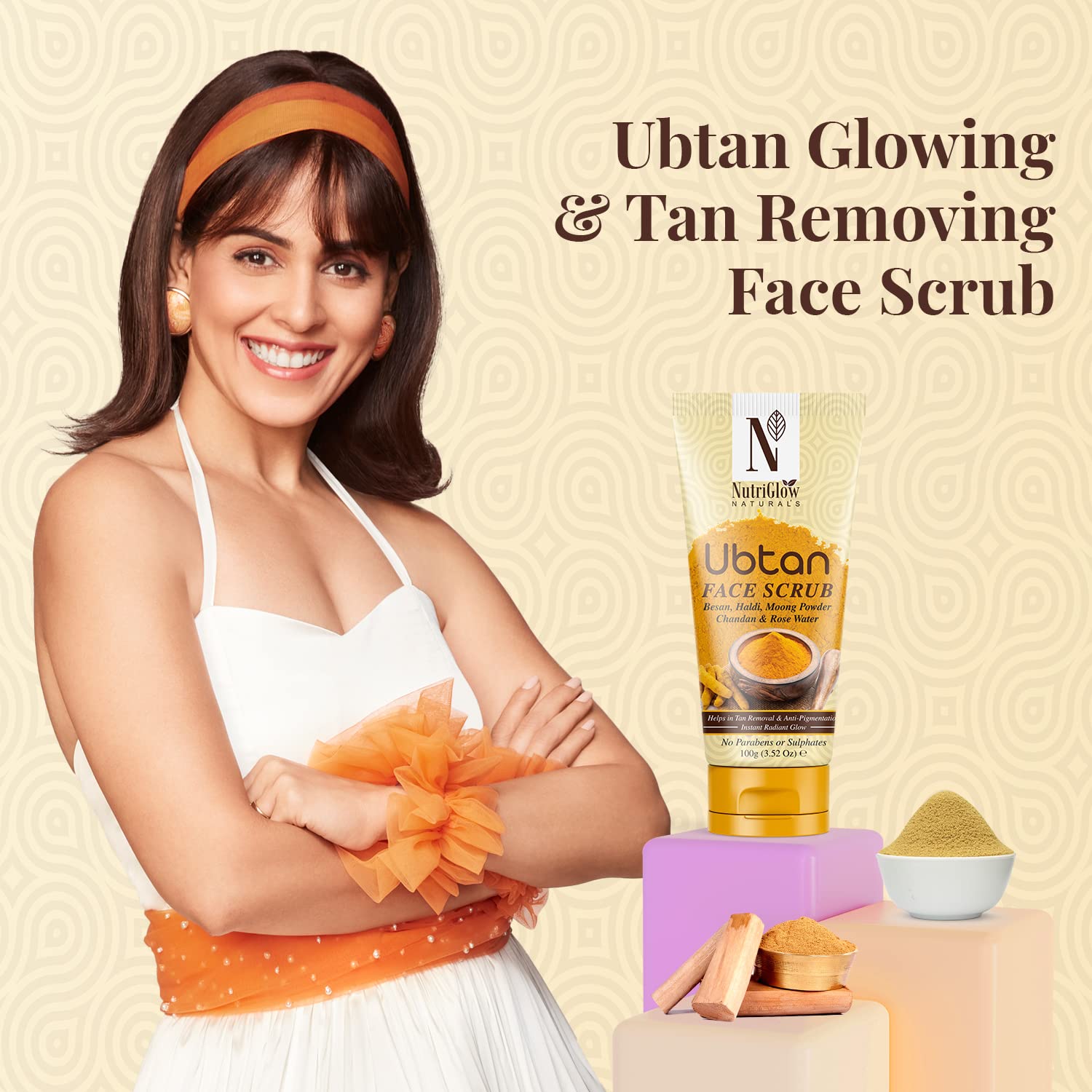NutriGlow NATURAL'S Ubtan Face Scrub (100g) & Face Pack (100g), Set of 2 for All Skin Types – view 3