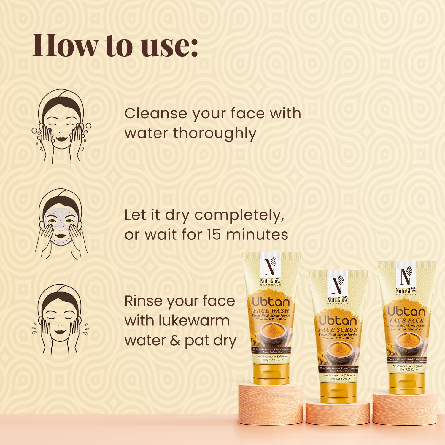 NutriGlow NATURAL'S Ubtan Face Scrub (100g) & Face Pack (100g), Set of 2 for All Skin Types – view 4