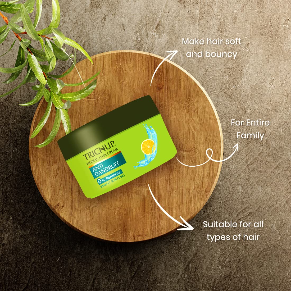 Trichup Anti-Dandruff Herbal Hair Cream - Enriched with Neem, Rosemary, Lemon & Tea Tree Oil - Fights Dandruff, Soothes the Itchy and Flaky Scalp (200ml) – view 2