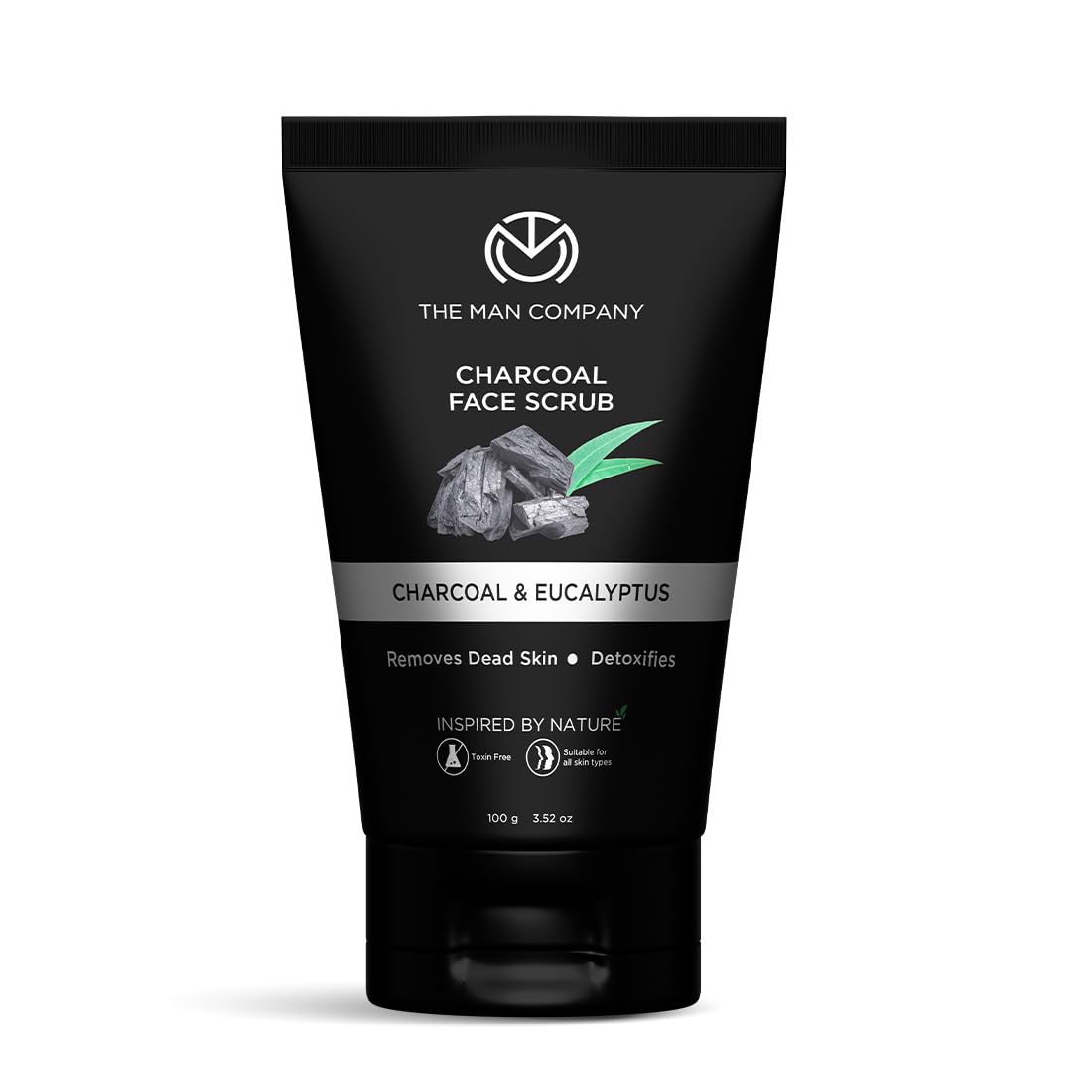 Activated charcoal face scrub tube with lemongrass and eucalyptus