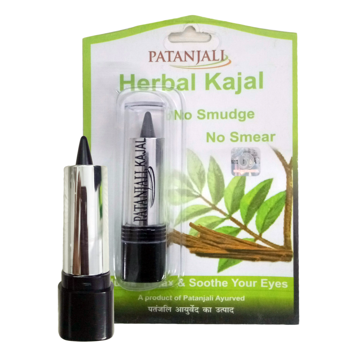 Black Patanjali kajal stick with matte finish in pencil form
