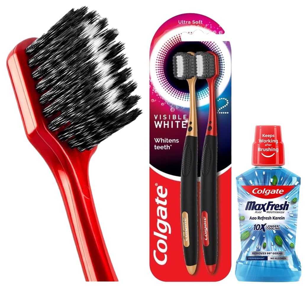 Colgate toothbrush and Plax peppermint mouthwash combo pack