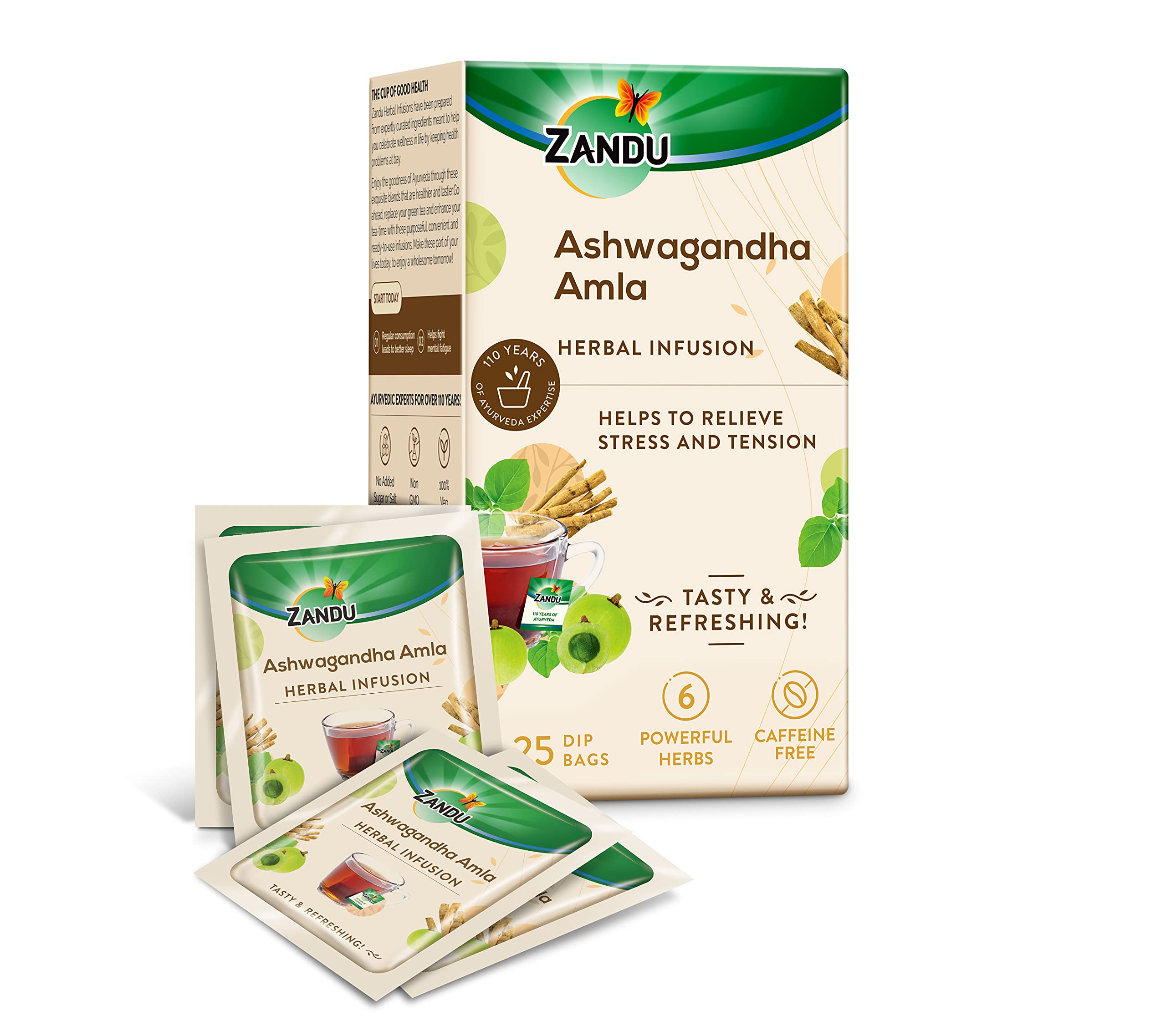 Zandu herbal tea pack for Ashwagandha Amla Ayurvedic infusion