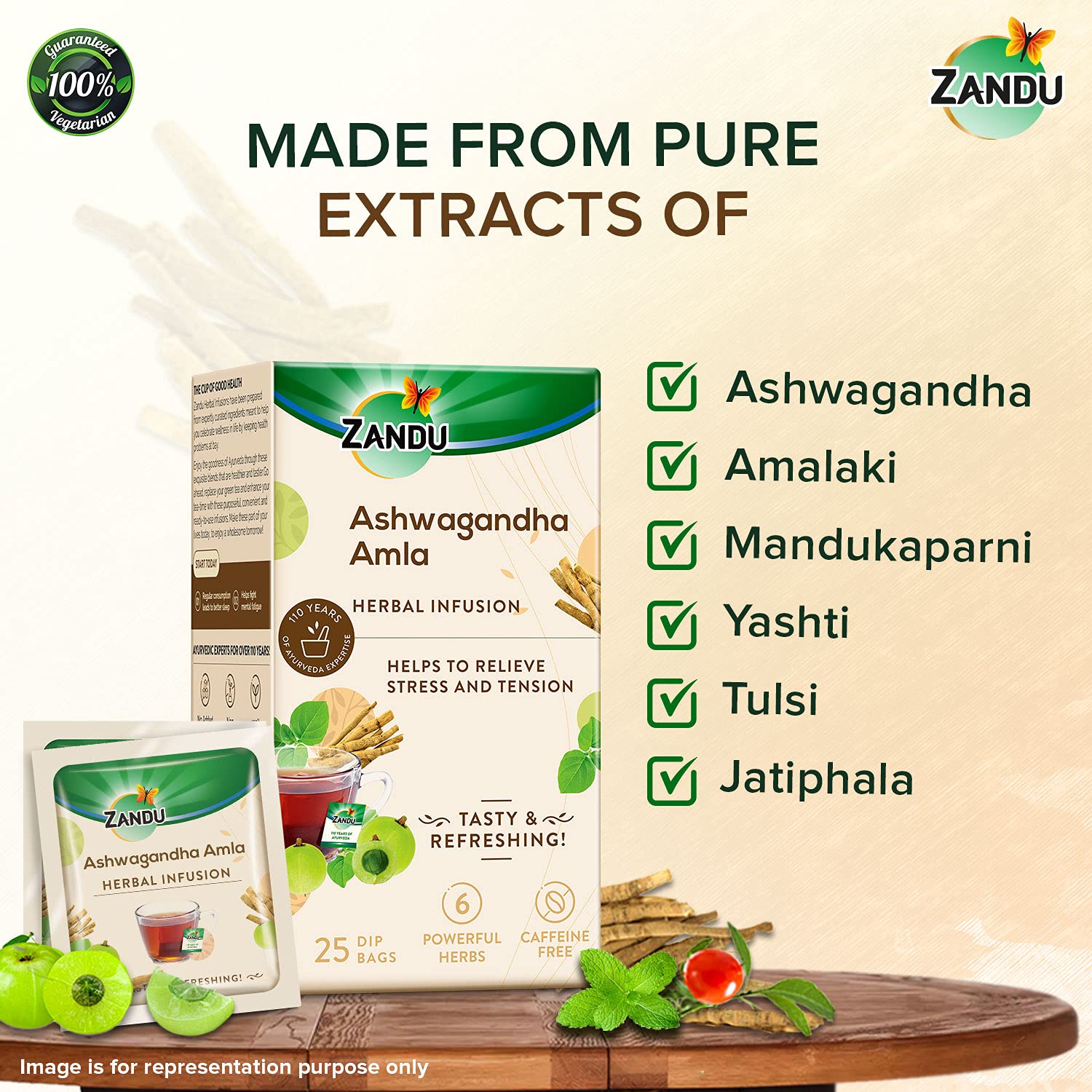 Zandu Ashwagandha Amla Ayurvedic Infusion, a Herbal Tea Enriched with 6 Ayurvedic Ingredients (25 Tea Bags) – view 5