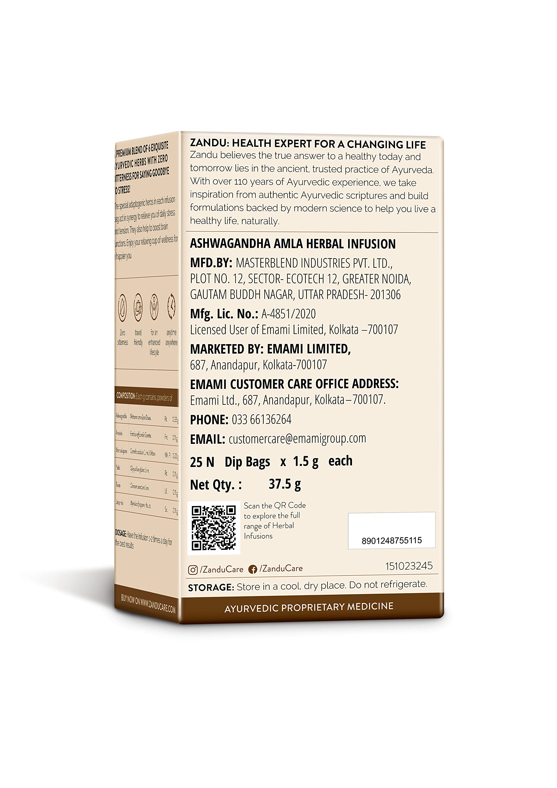 Zandu Ashwagandha Amla Ayurvedic Infusion, a Herbal Tea Enriched with 6 Ayurvedic Ingredients (25 Tea Bags) – view 8