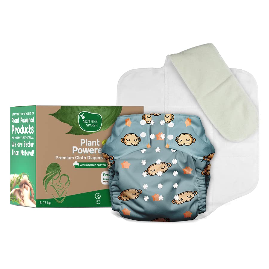Reusable Mother Sparsh baby cloth diaper with Domino Night cartoon print