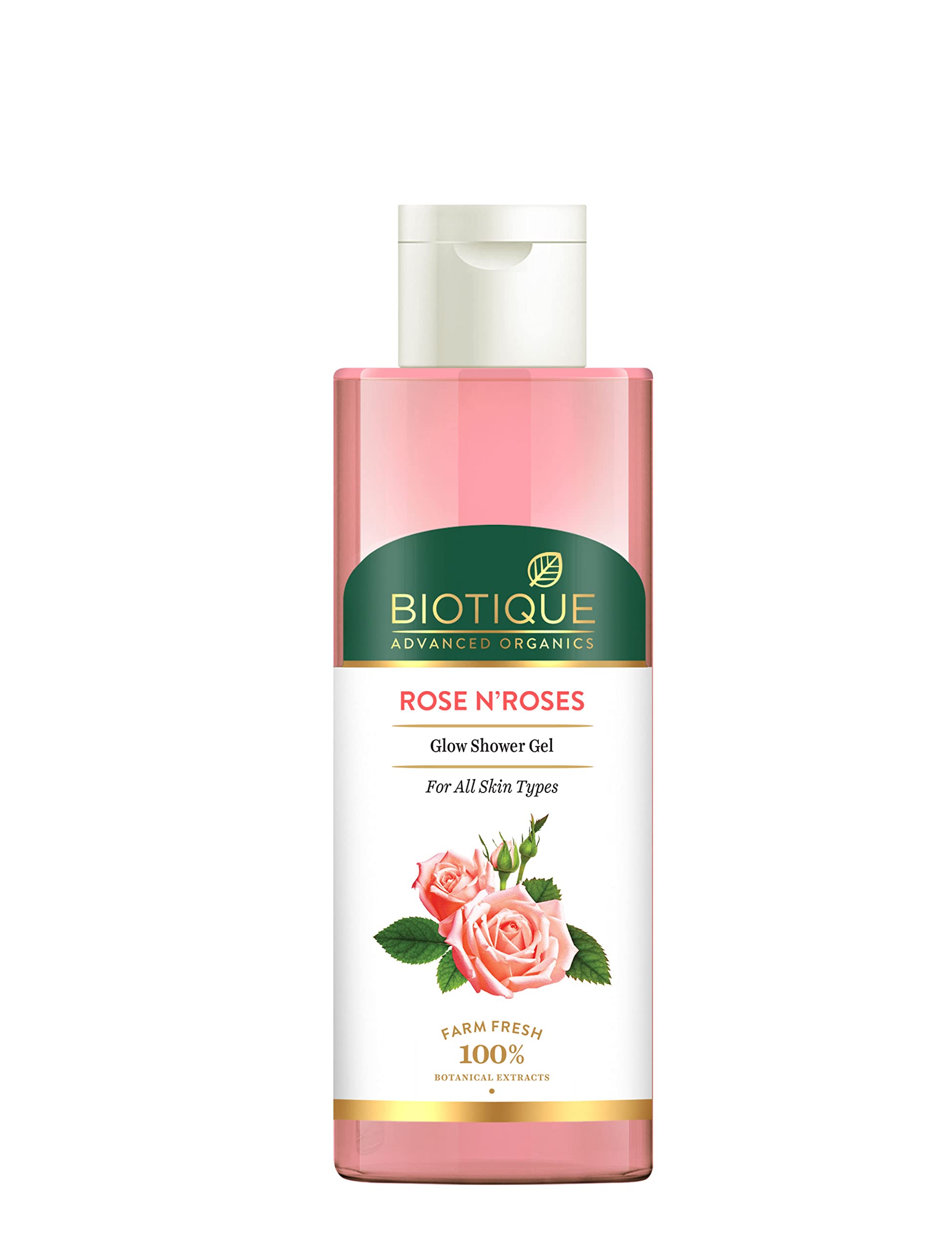 Biotique rose-scented gel body wash bottle for normal skin