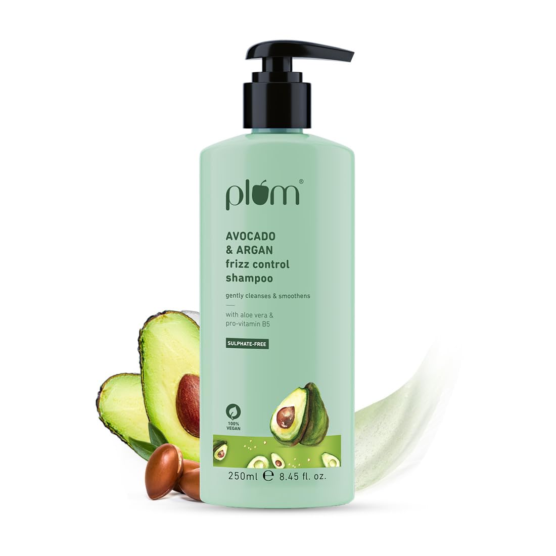 Front view of Plum Avocado and Argan Frizz Control Shampoo