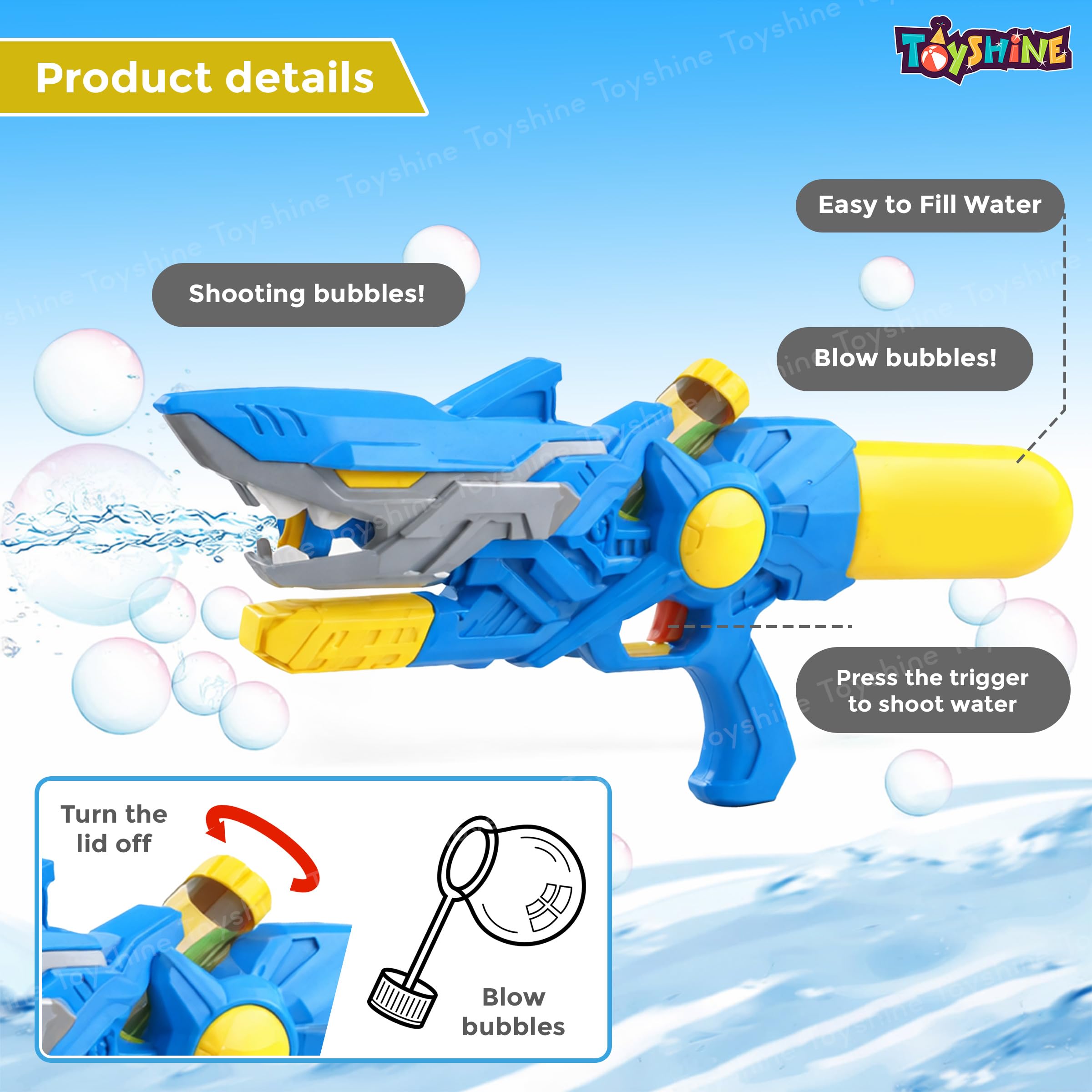 Toyshine Shark Theme Water Gun 570ml Tank Capacity Long Range High Air Pressure Spray for Summer Swimming Pool Party – view 2