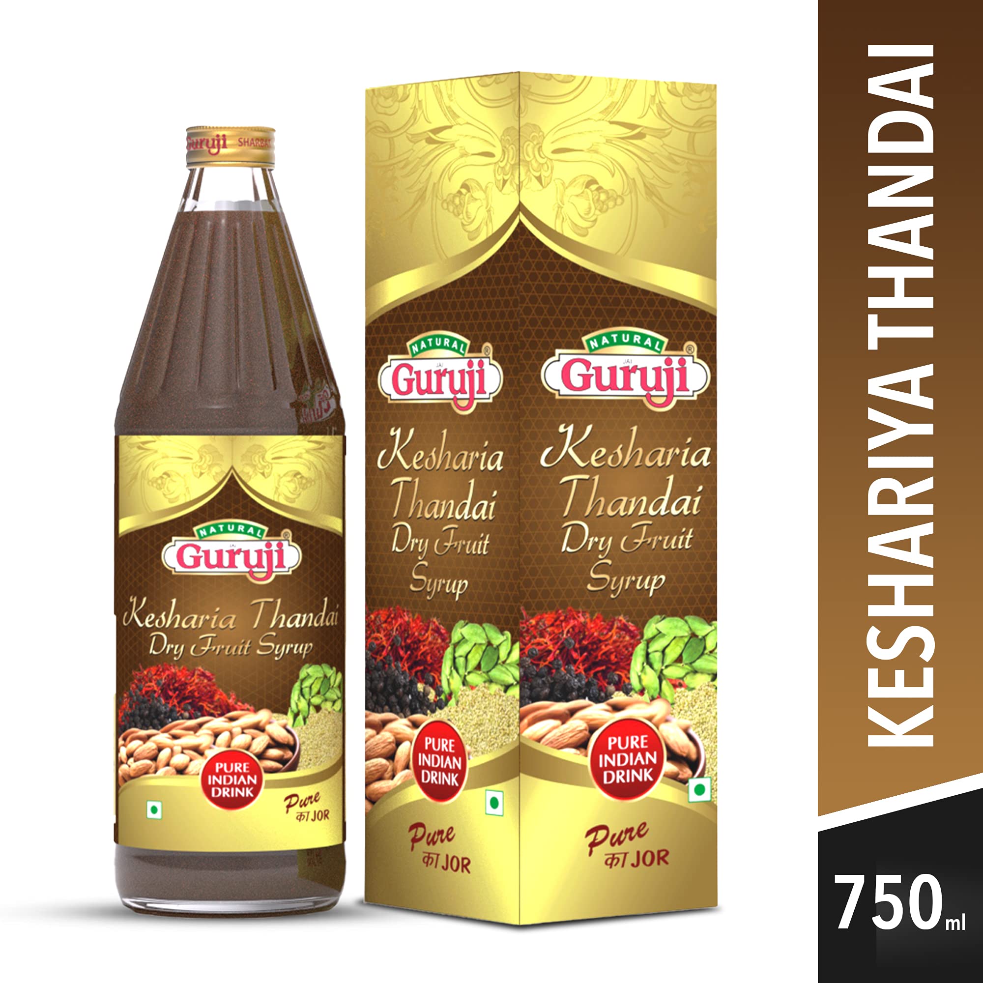 Jai Guruji Kesharia Thandai Dry Fruit Syrup Sharbat Instant Refreshing Drink For Summer (Mix with milk Only) 750ml – view 2