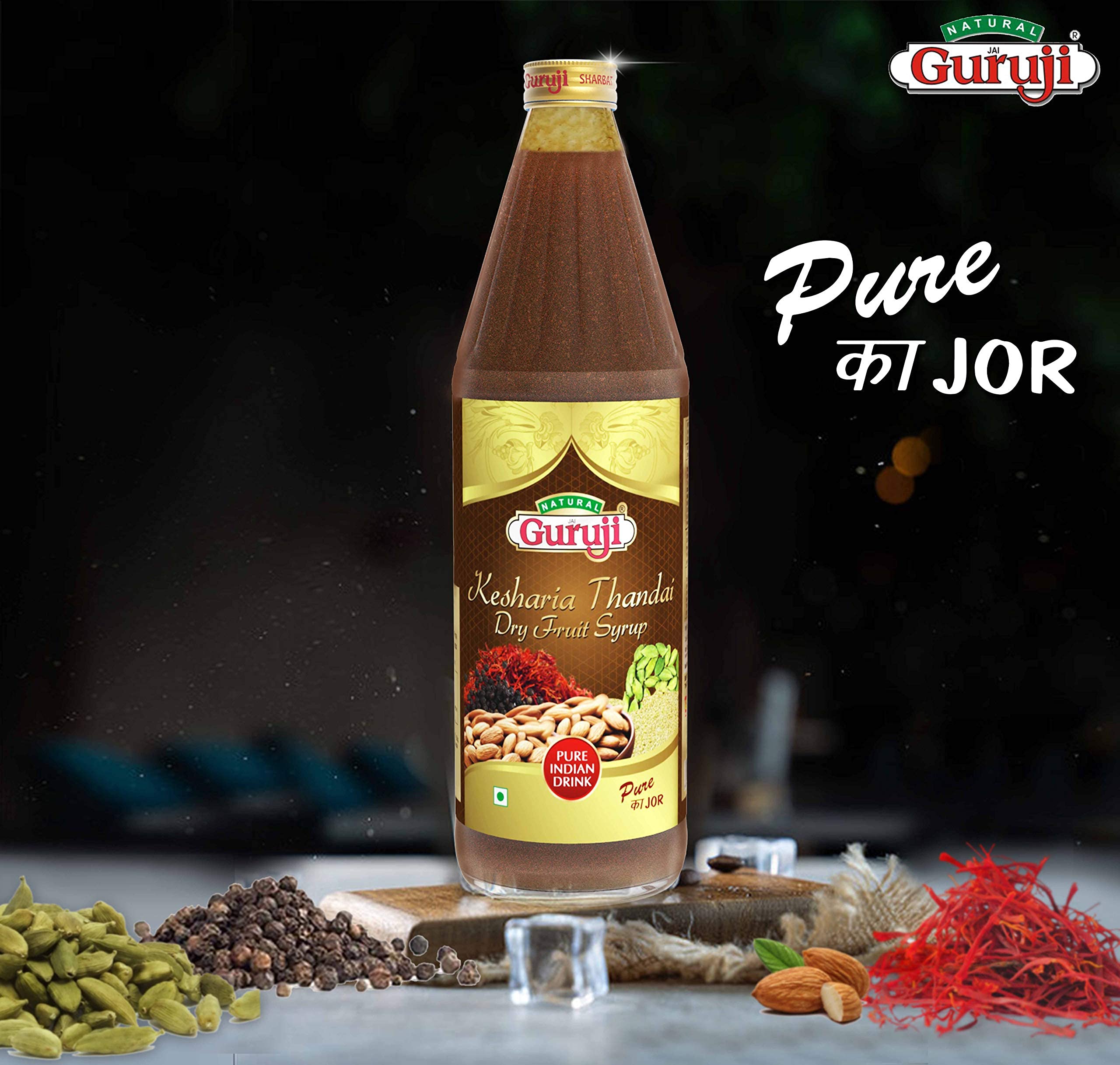 Jai Guruji Kesharia Thandai Dry Fruit Syrup Sharbat Instant Refreshing Drink For Summer (Mix with milk Only) 750ml – view 3