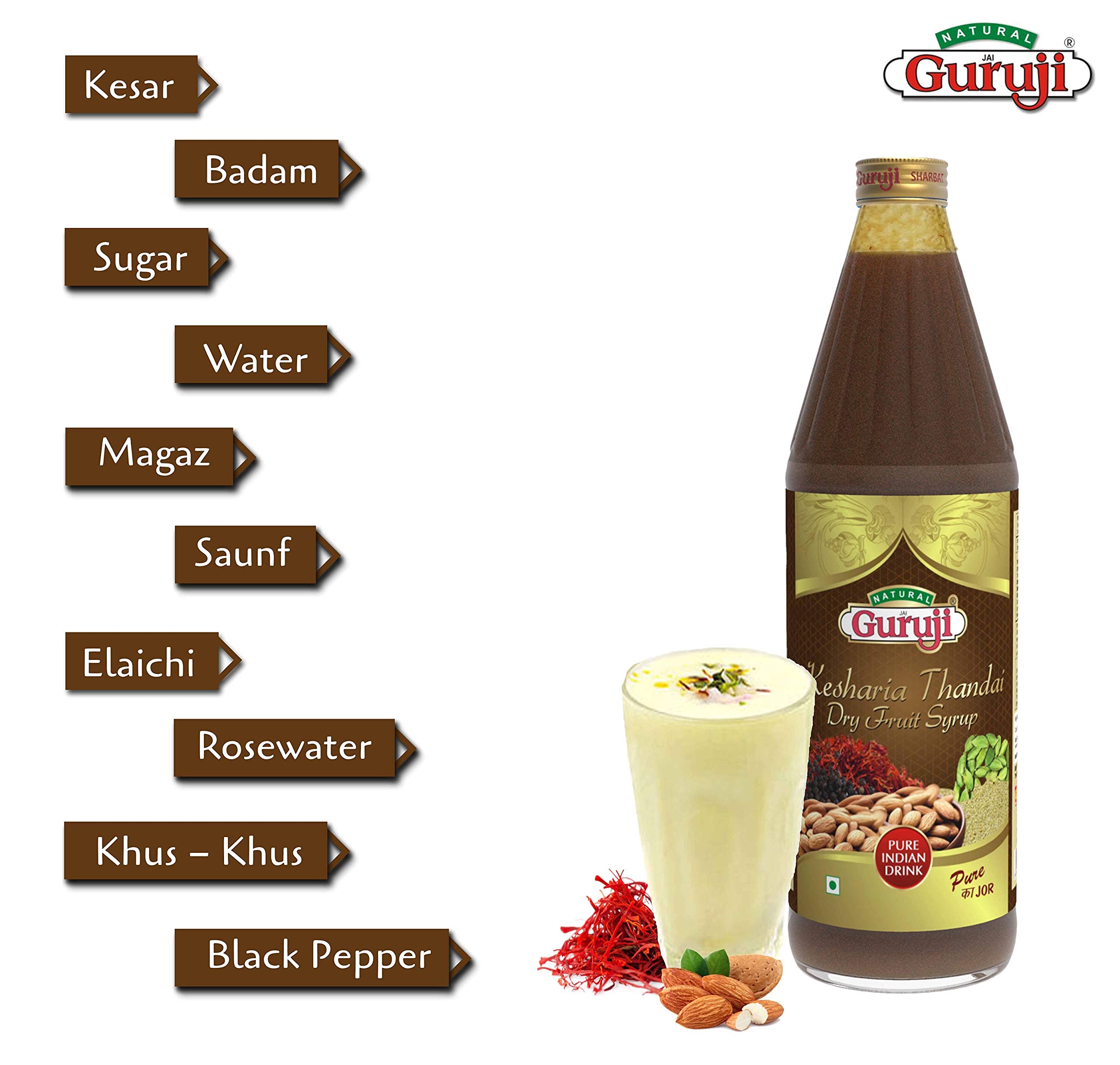 Jai Guruji Kesharia Thandai Dry Fruit Syrup Sharbat Instant Refreshing Drink For Summer (Mix with milk Only) 750ml – view 5