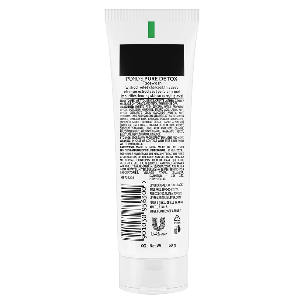 Pond's Pure Detox Anti-Pollution Purity Face Wash With Activated Charcoal Deep Cleans Impurities Dirt And Pollution For 2X Brighter Glowing Skin,50 g – view 2