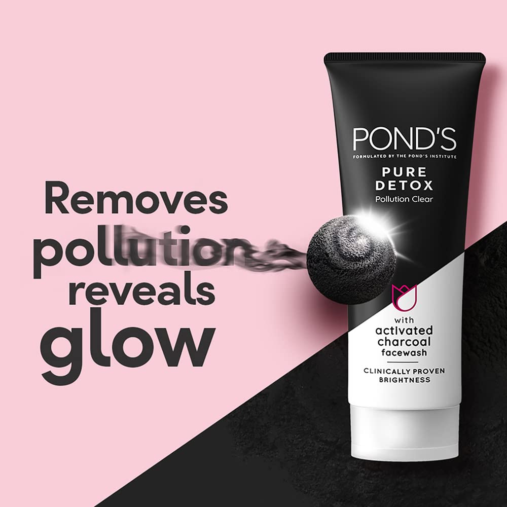 Pond's Pure Detox Anti-Pollution Purity Face Wash With Activated Charcoal Deep Cleans Impurities Dirt And Pollution For 2X Brighter Glowing Skin,50 g – view 5