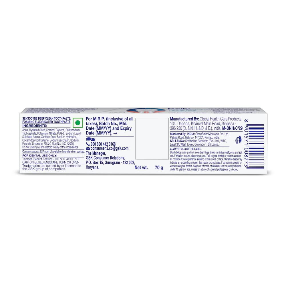 Sensodyne Deep Clean 70g Toothpaste, Sensitive tooth paste for advanced cleaning and lasting freshness – view 2