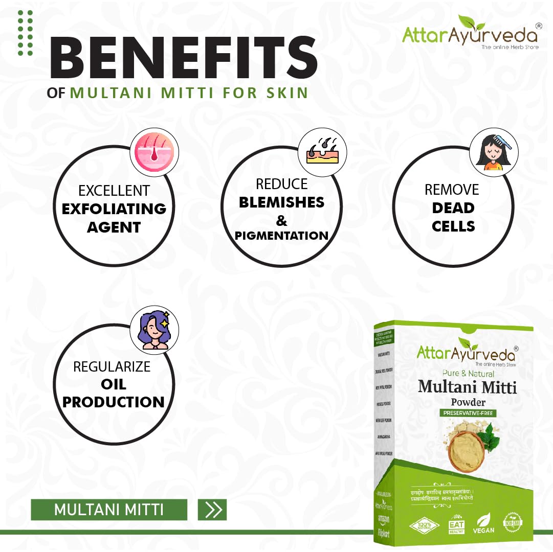Attar Ayurveda Multani Mitti (Fuller Earth) Powder for face and hair pack - 200g – view 4