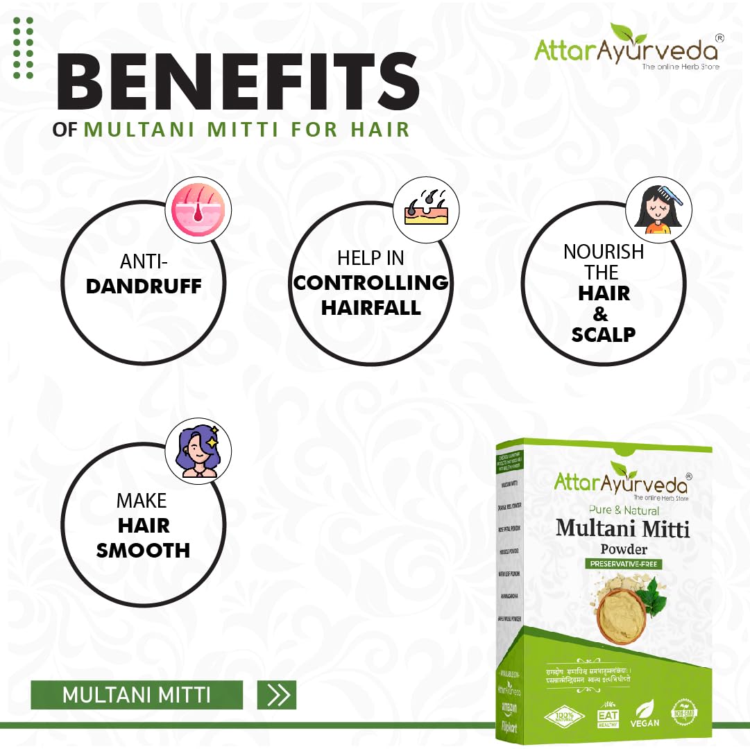 Attar Ayurveda Multani Mitti (Fuller Earth) Powder for face and hair pack - 200g – view 5