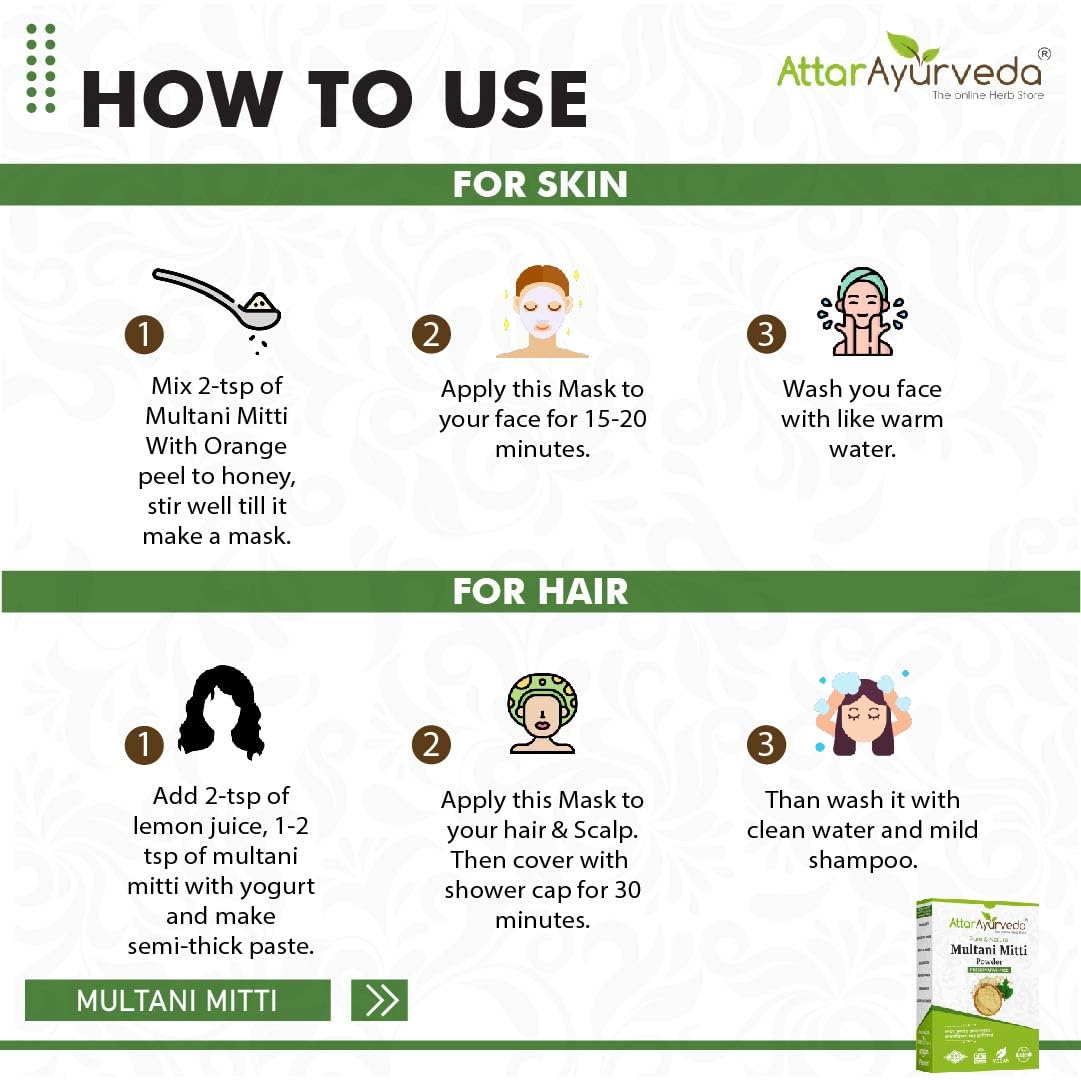 Attar Ayurveda Multani Mitti (Fuller Earth) Powder for face and hair pack - 200g – view 6