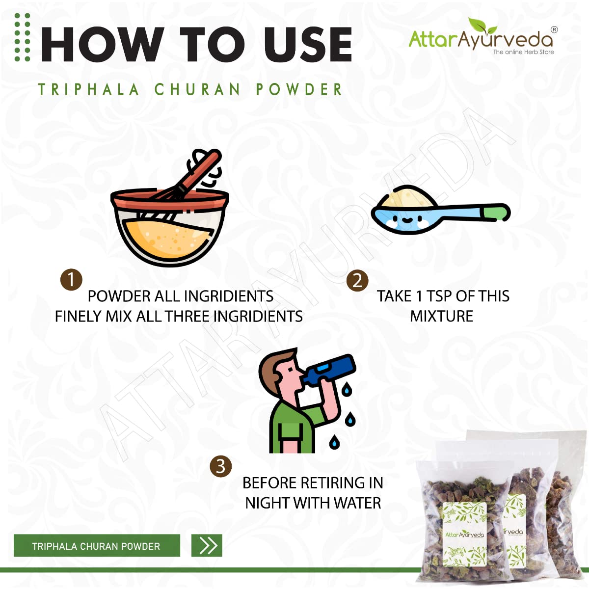 Attar Ayurveda Triphala Raw (1:1:1) - 750 grams, Raw, Whole - Harad, Baheda, Amla – view 5