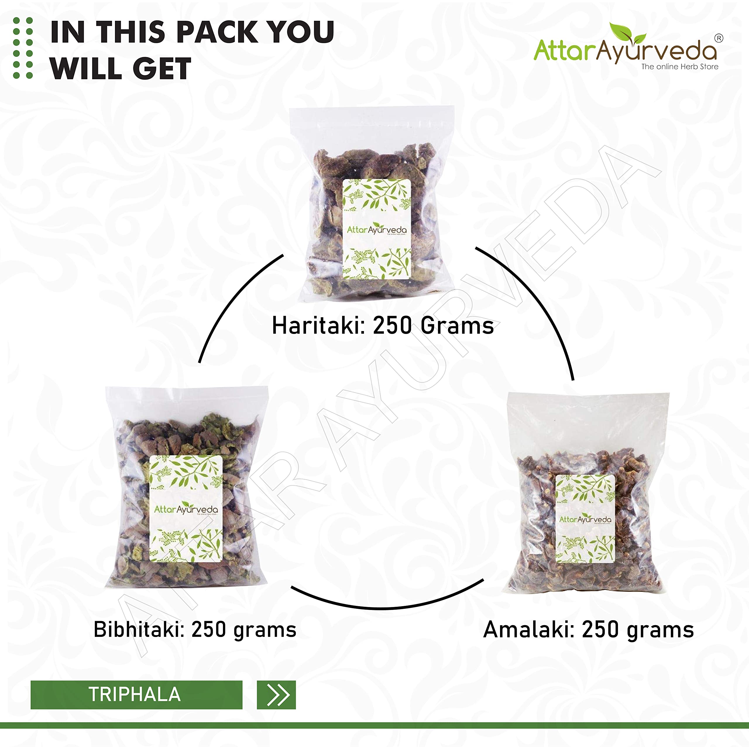 Attar Ayurveda Triphala Raw (1:1:1) - 750 grams, Raw, Whole - Harad, Baheda, Amla – view 6