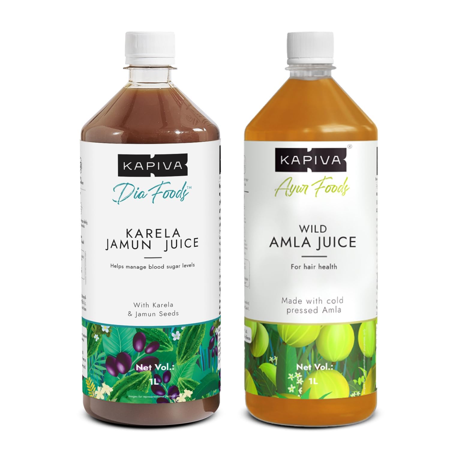 Two Kapiva juice bottles with Karela Jamun and Amla, 1L each
